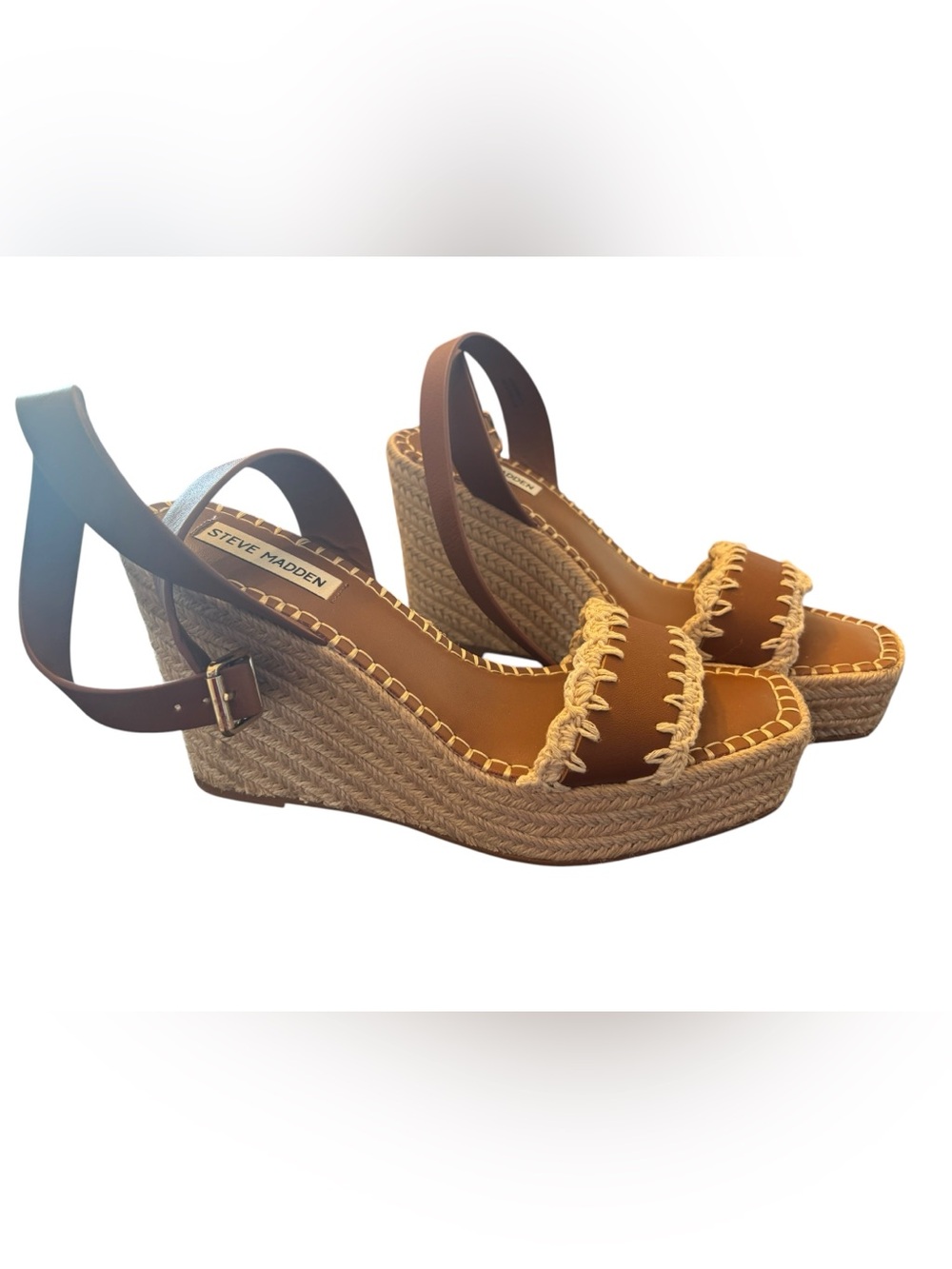 Steve Madden Women's Brown Strappy Wedge Jute Platform Sandals Size 9.5 - Picture 3 of 6